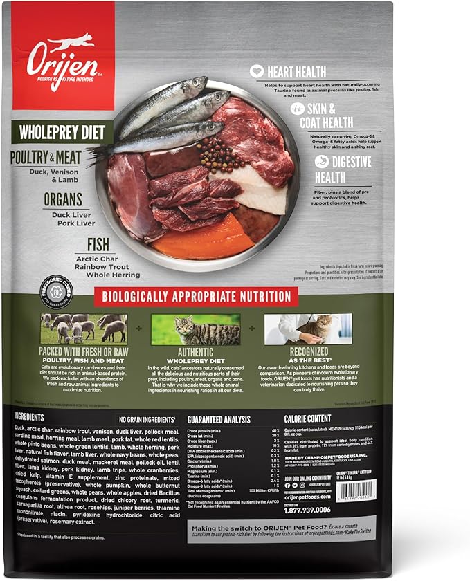 ORIJEN Grain Free High Protein Premium Dry Cat Food Tundra Recipe 4lb Bag