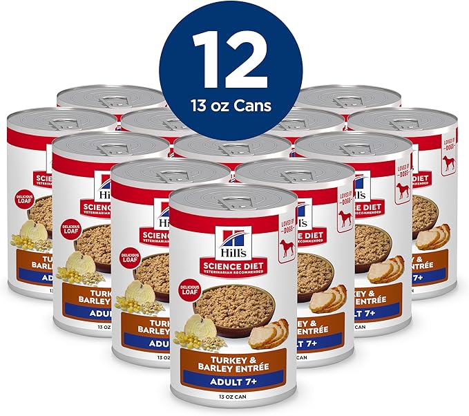 Hill's Science Diet Adult 7+ Wet Dog Food, Turkey & Barley, 13 oz. Cans, 12-Pack