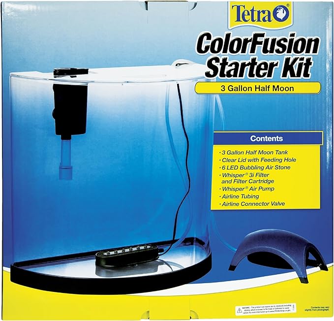 Tetra 3 Gallon Small Fish Tank, Aquarium Starter Kit, with Filter, Air pump, & Color Changing Light, Half Moon shape, for Gold Fish & Betta