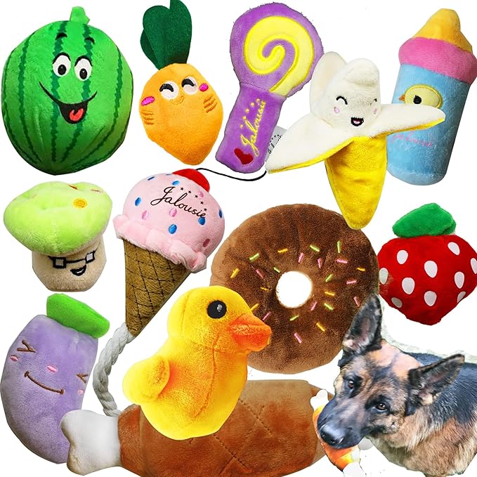 Jalousie 12 Pack Dog Squeaky Toys Cute Plush Toys for Small Medium Dog Pets