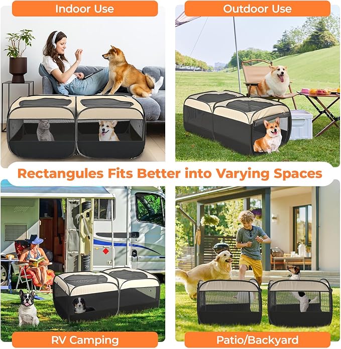 2-in-1 Pop Up Cat Playpen, Detachable into 2 Separate Pens with Additional Doors, Assembly-Free Portable Dog Crates Pet Pen Tent Kennel Kitten Puppy Enclosure Cage Indoor Outdoor Foldable Condo(S)