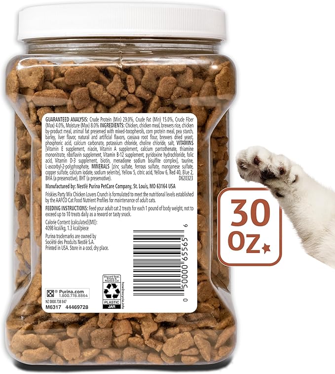 Purina Friskies Party Mix Chicken Lovers Crunch with Real Chicken Cat Treats - 30 oz Canister