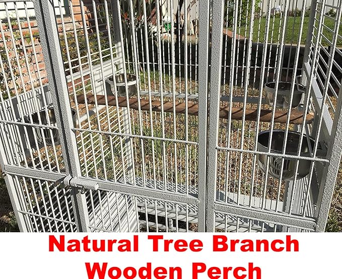 X-Large Double Ladders Open/Close Play Perch Stand Top Wrought Iron Bird Parrot Parakeet Finch Macaw Cockatoo Home Cage Include Seed Guard and Toy Hook