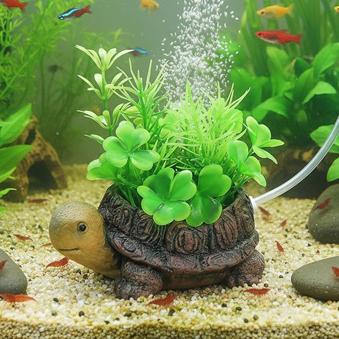 Turtle Tank Accessories Fish Tank Bubbler - Realistic Resin Turtle Aquarium Decor with Air Stone, Aquarium Bubbler Decorations for Fish Tank Oxygenation and Landscape Enhancement, With Air Tubing