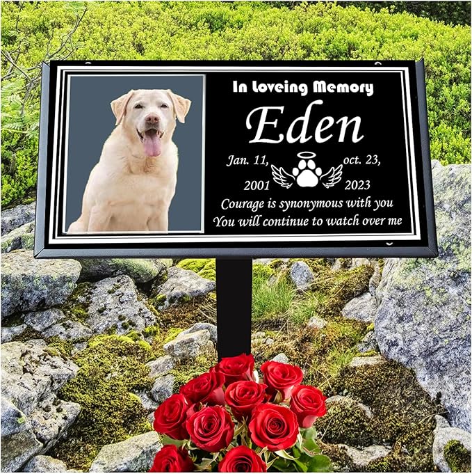 Pet Memorial Stones for Dogs & Cats, Personalized Dog Memorial Plaques for Pet Grave Stones for Outdoor - Cats Headstones, Tombstones for Grave Markers with Photo (Ceramics)