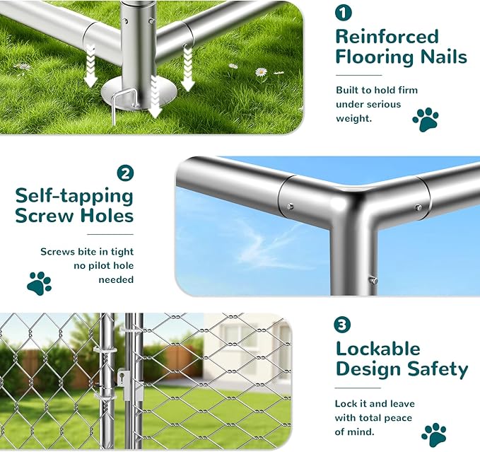 15x15 FT Large Outdoor Dog Kennel – Heavy-Duty Dog Enclosure with Wire Mesh Fence, Lock & Waterproof Cover, Double Doors for Large Dogs