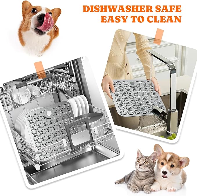 Stainless Steel Large Lick Mat for Dogs: Dog Lick Mats for Large Dogs, Cat Licking Pads for Crate Boredom & Anxiety Reduce, Slow Feeding, Cat Slow Feeder Mat with a Spatula, Scrubbing Brush