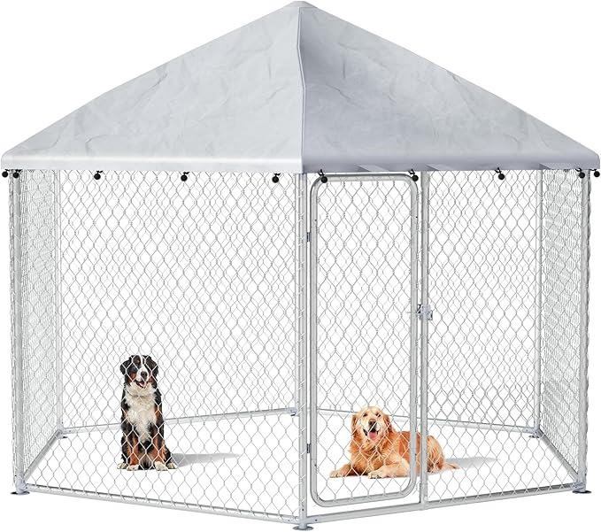 9x9 FT Large Outdoor Dog Kennel Outside with Heavy-Duty Steel Frame, Waterproof UV-Resistant Cover, Secure Lock, and Hexagonal Wire Fence