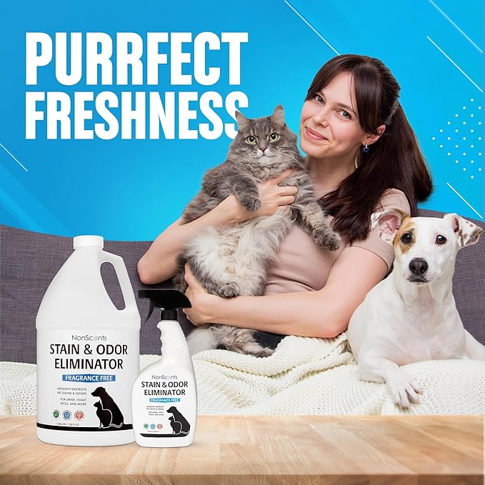 NonScents Stain & Odor Eliminator Spray for Strong Odor - 32 oz - Pet Odor Eliminator for Home - Carpet Stain Remover for Cats and Dog Pee - Cat Urine Destroyer - Carpet Cleaner Spray