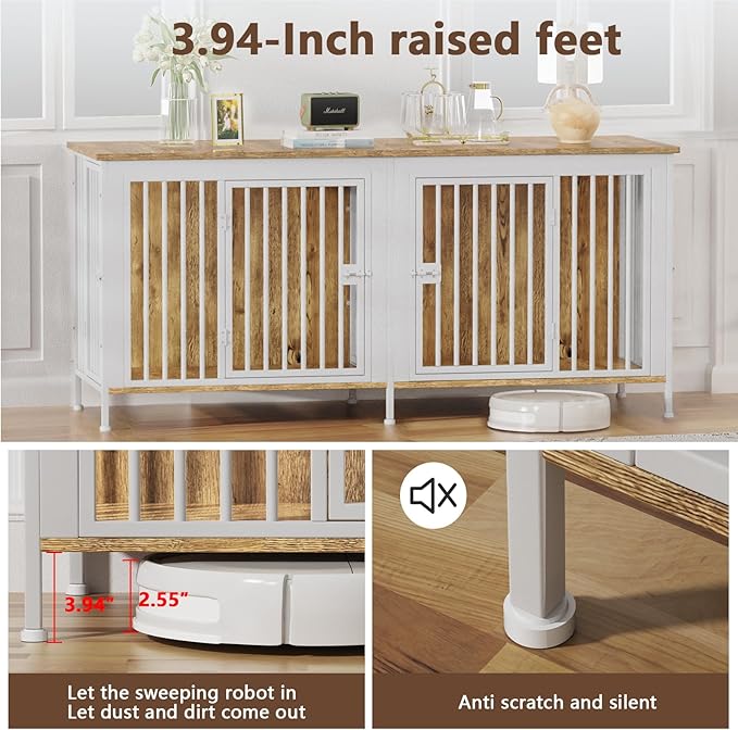 EasyCom Dog Crate Furniture for 1 or 2 Dogs, Heavy Duty Single/Double Dog Crates for Small/Medium/Large Dogs, Dog Kennel Furniture Indoor as TV Stand, Large Size 78.74" L(35-60 Pounds), White