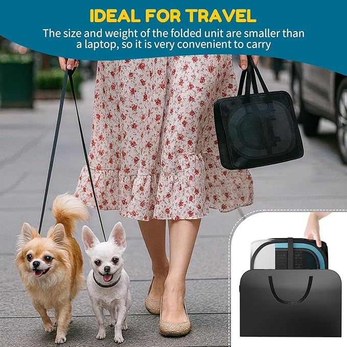 Portable Cat Playpen for Indoor Enclosed: Foldable Pet Playpen for Cat Small Dog Indoor Outdoor with Zipper Top Cover - Pop Up Puppy Kitten Tent Crates Cage Kennel with Carrying Case (Blue/White)