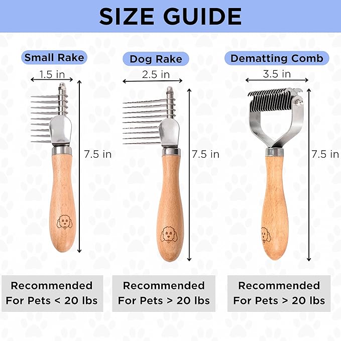 Pet Dematting Comb for Dogs and Cats with Wood Handle, Deshedding Undercoat Rake with Stainless Steel Blades, Pet Comb for Detangling Thinning and Shedding, All Hair Types [We Love Doodles]