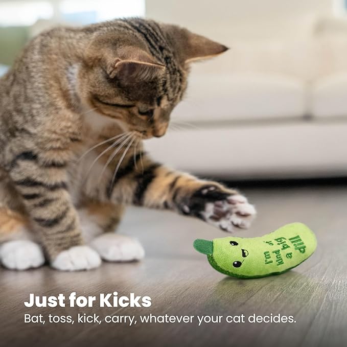 Catstages Crunchy Pickle Kicker Cat Toy – Plush Crinkle Toy with Catnip and Dental Mesh, 6.5"