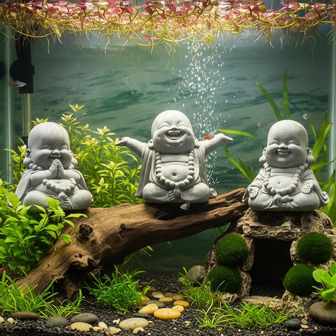 LIYAOLI 3Pcs Sandstone Buddha Statue Set for Fish Tank Decorations, Aquarium Decor Ornaments, Betta Fish Tank Accessories, Zen Sculptures for Wealth Good Luck Feng Shui, Home Office Decoration