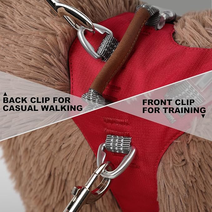 No Pull Dog Harness – Adjustable Reflective Nylon Vest for Small Medium Large Dogs, Escape Proof Training Harness with Leather Control Handle, Lightweight Aluminum Hardware (Red, L)
