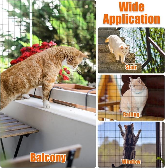 YeeBeny Cat Netting Balcony, 10x13 Ft Steel Wire Reinforced Safety Net for Cat, Cat Balcony Protection Netting, Anti-Fall Pet Balcony Netting Suitable for Balcony Window Staircase Terrace