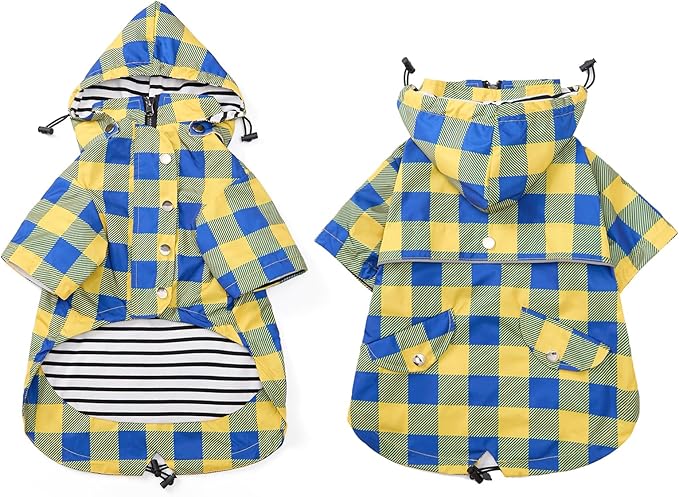 Dog rain Coat Waterproof Raincoat Puppy Jacket with Legs Buttons Zipper Hood Drawstring Fit for Yorkie Terrier Schnauzer Poodle Border Collie Labrador Golden Retriever 8lbs to 80lbs Yellow L