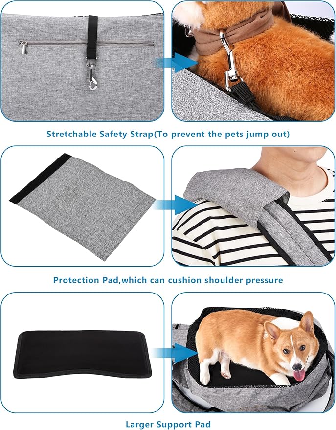 Ownpets Pet Sling Carrier, Fits 15 to 25lbs Extra-Large Dog/Cat Sling Carrier Reversible and Hands-Free Dog Bag with Adjustable Strap and Pocket Shoulder Pad for Outdoor Travel Hiking