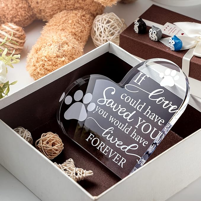 Chunful Pet Memorial Gift Sympathy for Loss Remembrance of Dog Cat Pet Keepsake Memorial Bereavement Crystal Acrylic Heart Decor Condolence Gifts for Loss of Loved One(If Love Could)