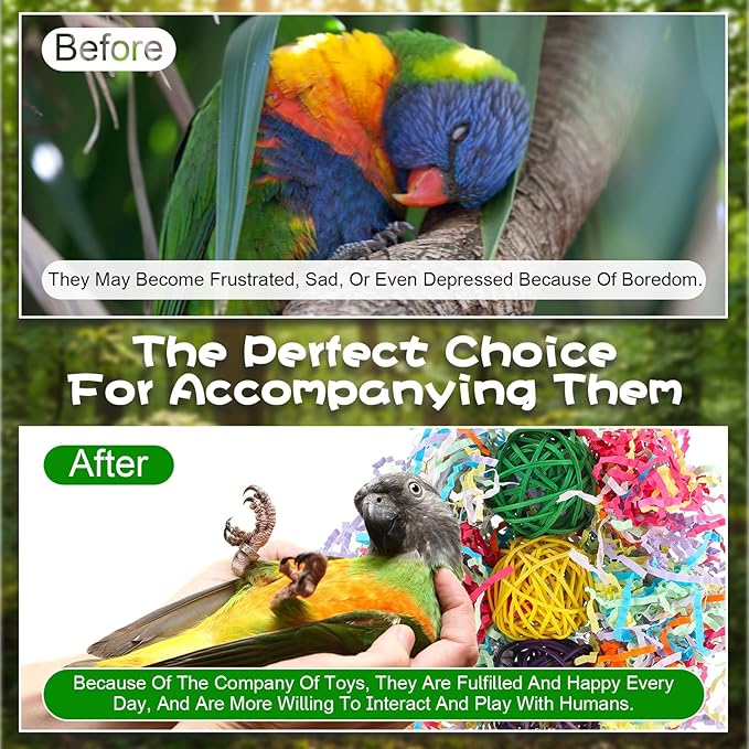 6 Pcs Bird Toy Parrot Chew Toy for Large Birds Rattan Ball Crinkle Paper Bird Shredding Toys Parrots Cage Accessories with Bell for African g Parrots Cockatoos Macaws Small Medium Parrot
