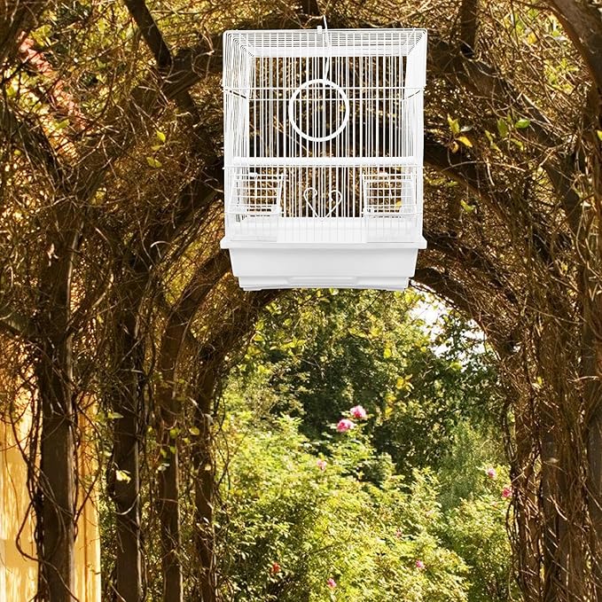 Lightweight Metal Small Parakeet Cage White Portable Bird Carrier Suitable for Parrots Conures Cockatiels at Home