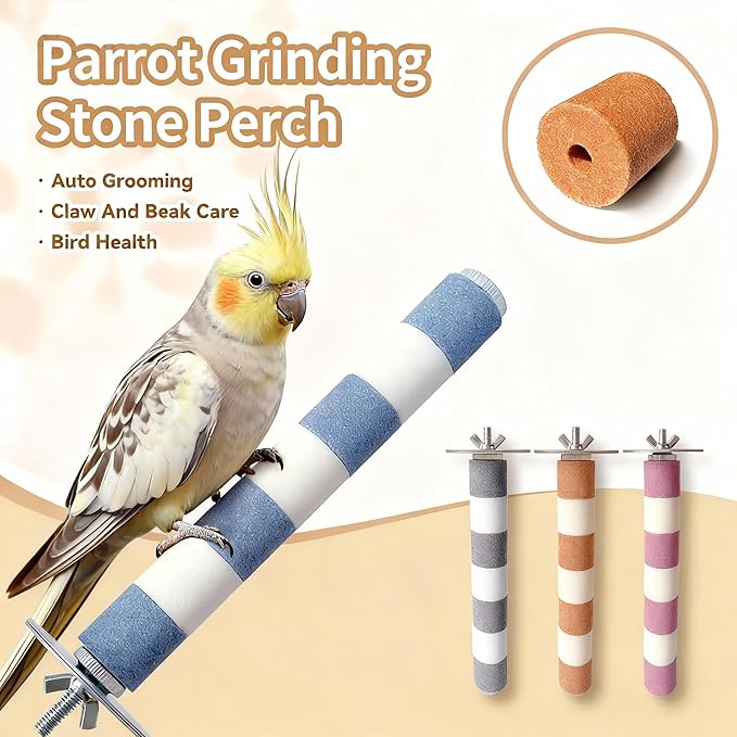 AOTU Bird Perch Natural Sandstone Parrot Perch Bird Perches for Cage– Durable Beak & Claw Trimming Grinding Stone for Birds, 7.9” x 1” – Safe, Non-Toxic, Long-Lasting Bird Cage Accessory