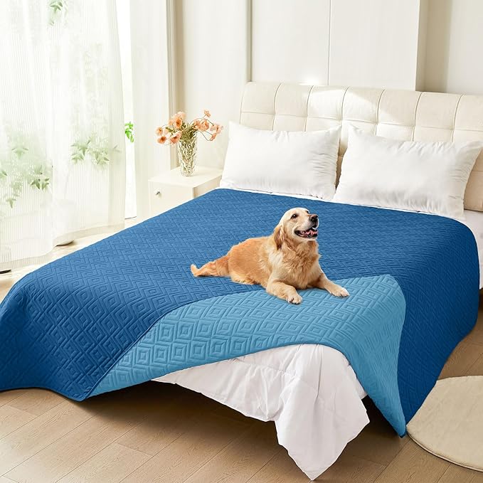 hyha Waterproof Dog Blanket, Soft Pet Bed Blankets, Waterproof Sofa Couch Cover for Dogs Washable, Reversible Pet Couch Covers for Sofa Furniture (52x82 Inch, Navy Blue/Blue)