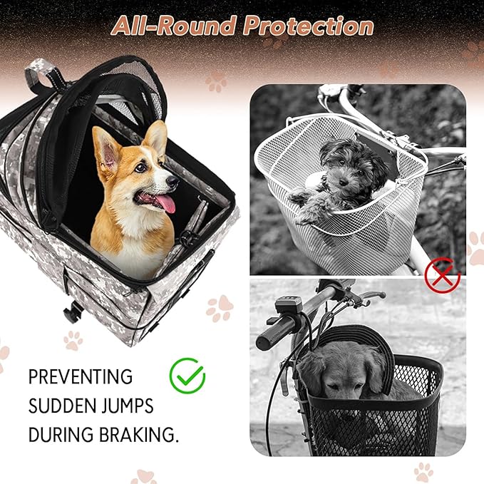 Rear-Mounted Dog Carrier for Bikes — Dog Bike Booster Seat with Breathable Mesh, Padded Interior & Safety Harness, Foldable Pet Bike Seat for Small/Medium Dogs, Waterproof Cover Option