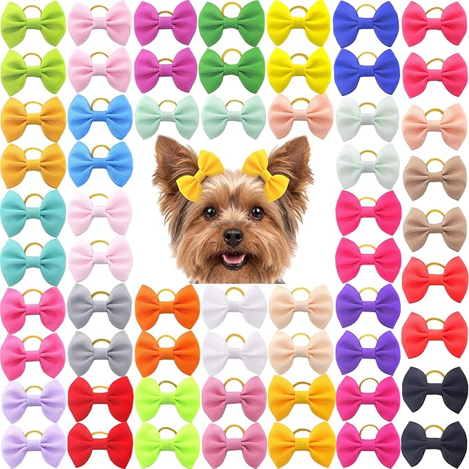 Dog Hair Bows Puppy Hair Bows Small Mini Rubber Bands Pet Grooming Accessories 60pcs (30 Pairs)