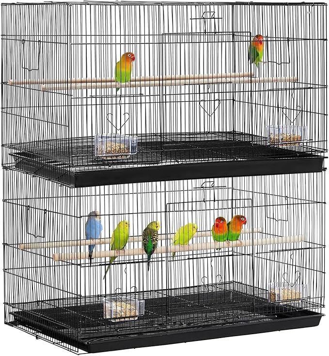 Yaheetech Pack of 2 Stackable Rectangle Breeding Flight Parakeet Bird Cage for Finches Budgies Cockatiels Conures Lovebirds Canaries Parrots w/Slide-Out Tray