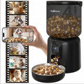 Automatic Cat Feeder with 1080p HD Camera, Automatic Dog Feeder with App Control via 2.4G/5G WiFi, Dual Power System & Voice Recording, 4L Food Dispenser for Cats and Small Dogs, Black