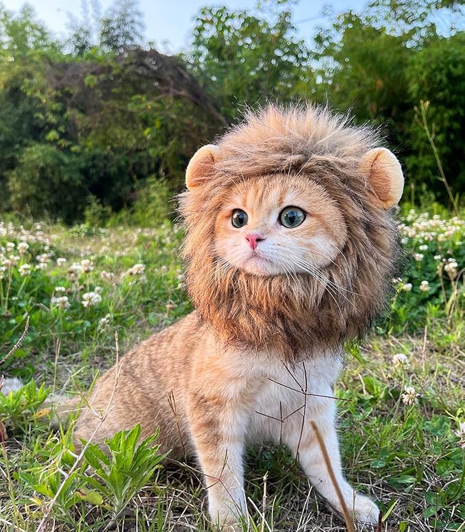 Lion Mane Wig for Cat,Dog and Cat Costume,Funny Pet Cat Costumes for Halloween Christmas, Parties, Photo Shoots (Size L, Melange Brown)
