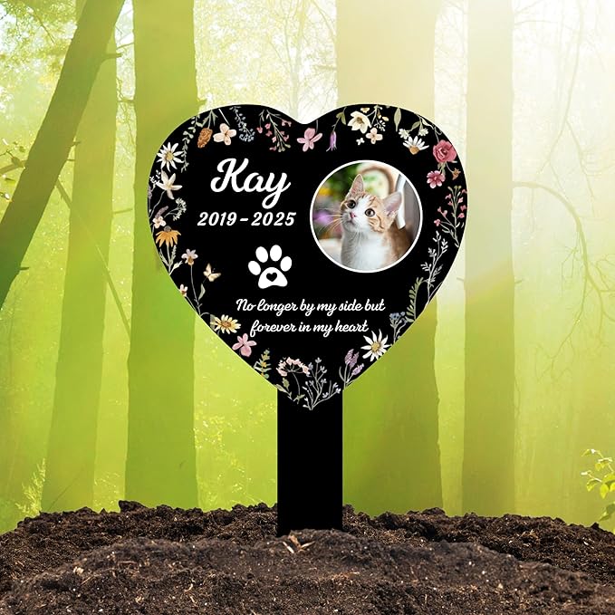 Pet Cemetery Cat Grave Marker | Personalized Outdoor Cat Headstone Engraved with Name & Lifespan Years | Custom Pet Memorial Stone for Garden or Yard