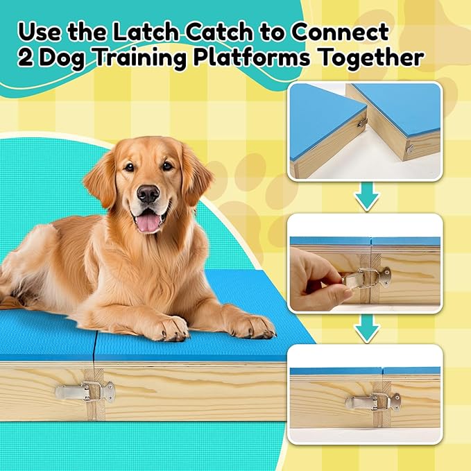 2 PCS Connectable Wooden Dog Training Platform Non-Skid Dog Place Boards with Foaming Surface Puppy Agility Training Equipment for Small and Medium Dogs