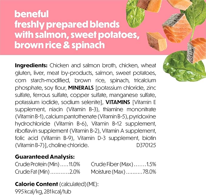 Purina Beneful Freshly Prepared Blends Wet Dog Food With Salmon, Sweet Potatoes, Brown Rice and Spinach - (Pack of 8) 10 oz. Tubs