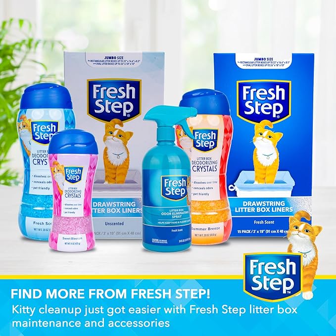 Fresh Step Jumbo Sifting Drawstring Cat Litter Box Liners, Heavy Duty Kitty Litter Bags for Extra Large Oval or Rectangle Pans, Helps Separate Waste for Easier Cleanup, 36 x 19 in, 7 Ct