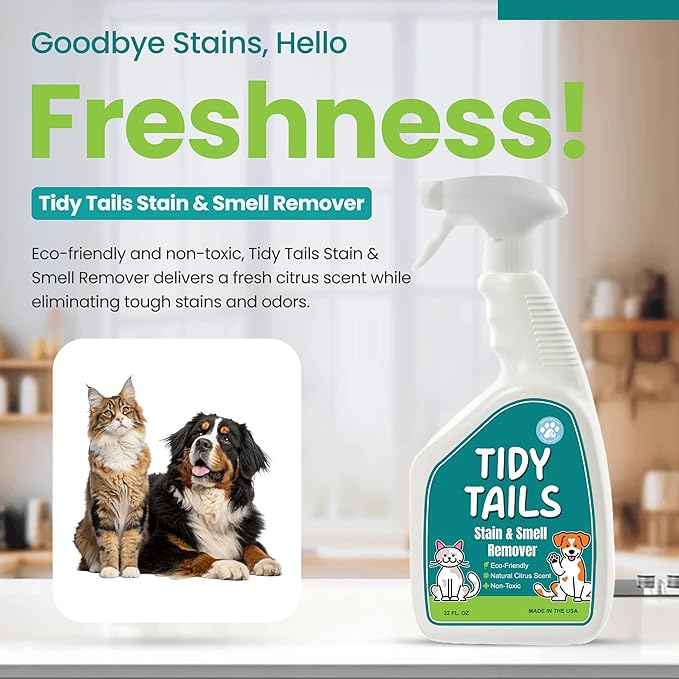 Pet Stain & Odor Remover – Enzyme Cleaner for Carpet, Rugs & Furniture – Eliminates Dog & Cat Pee Odors – 32oz Citrus Spray – Safe for Pets & Kids, Made in USA