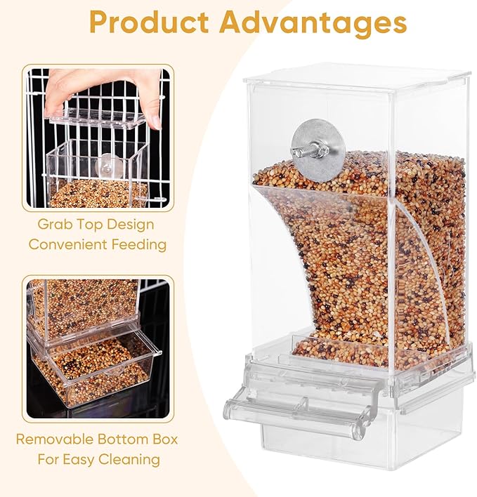 Kenond No Mess Bird Feeder Water Dispenser Set, Automatic Parrot Cage Accessories, Acrylic Parakeet Seed Food Drinker for Cockatiel, Squirrel, Finch, Lovebirds, Budgies, Canary