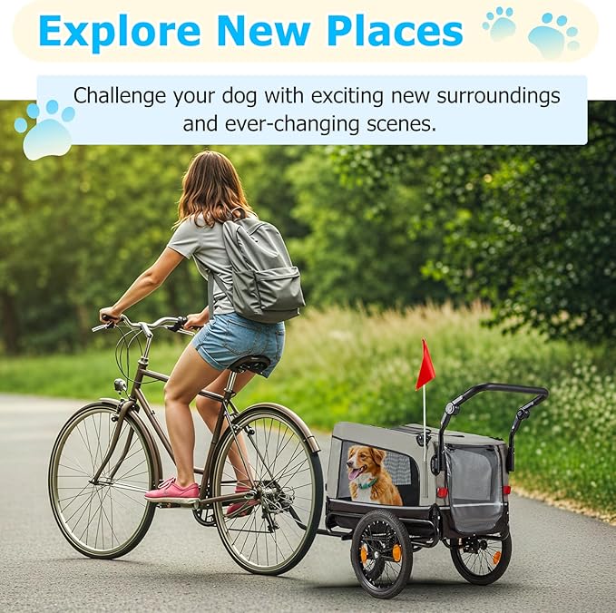 Foldable Pet Bike Trailer for Dogs up to 88 lbs – Universal Hitch Bicycle Carrier with Shock‑Absorbing Tires, Mesh Ventilation & Quick‑Release Wheels (55″/57″)