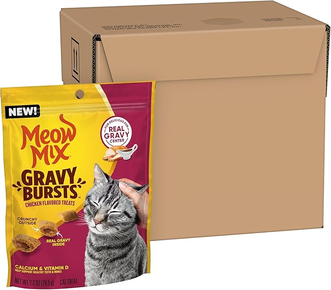 Meow Mix Gravy Bursts Chicken Flavored Cat Treats, 2.7 Oz. Bag (Pack of 5)