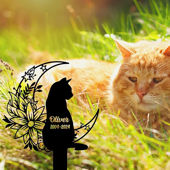 Pet Grave Markers Cat, Custom Pet Memorial Headstone with Name & Dates, Personalized Cat Tombstone for Garden or Pet Cemetery – Multiple Sizes & Colors