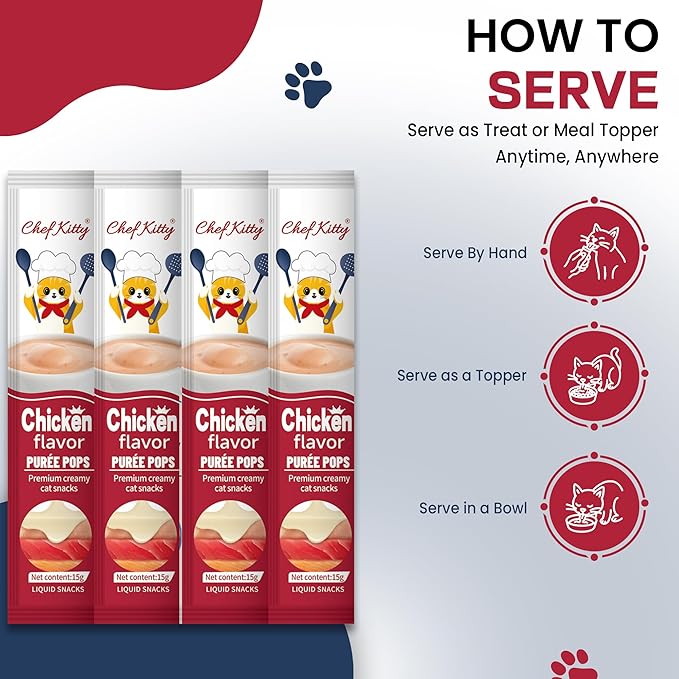 Cat Treats Lickable | Grain-Free Cat Food Toppers, High Protein | Creamy Puree Squeeze Ups with Vitamin E & Taurine, Digestible Formula | 0.5 oz. Each Tube, Chicken Flavor | 10 Tubes