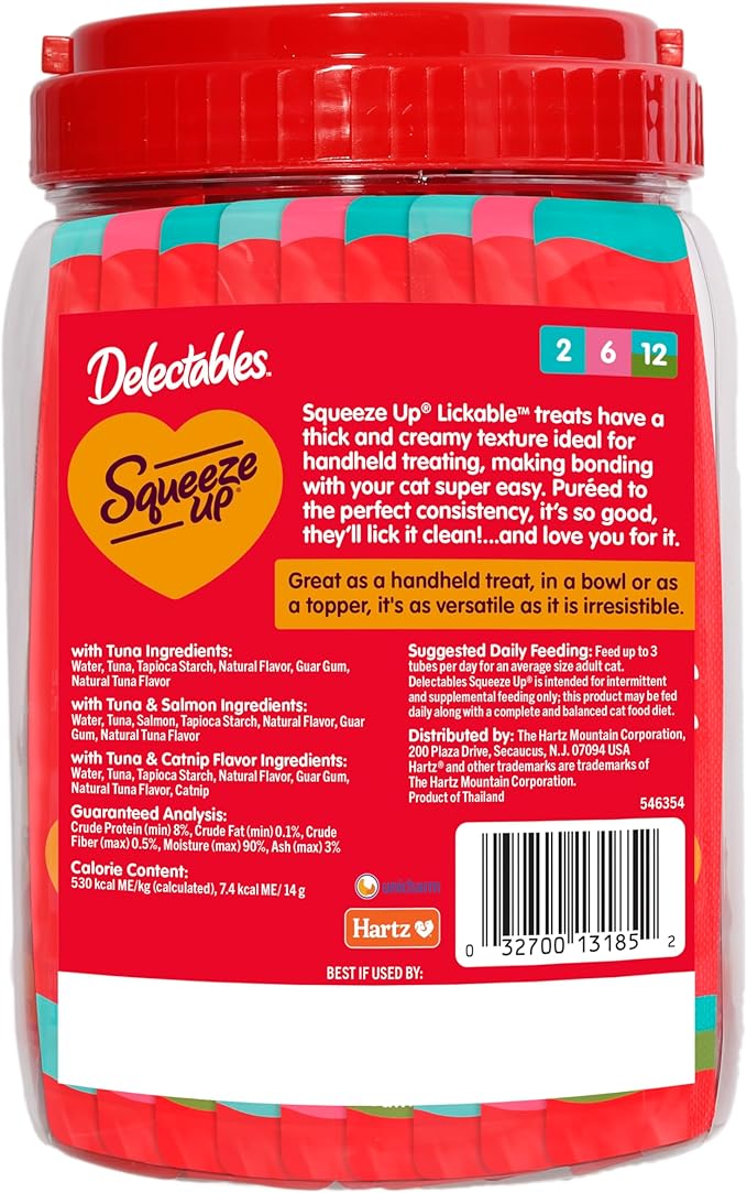 Delectables Squeeze Up Tuna Variety Pack, Creamy Squeezable Puree, Lickable Wet Cat Treats, Grain-Free, No Added Fillers, 0.5 Ounces Tube, 48 Tubes Total
