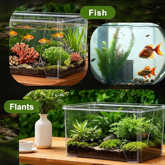 Geelin 1.5 Gallon Plastic Fish Tank Large Bowl Shatterproof with Crystal Clear Clarity for Terrarium, Flower Vase Centerpiece Gift for Fish Lovers (Square)