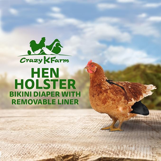 Hen Holster Bikini Diaper, Bird Diaper & Harness for Hens, Roosters, Ducks, Geese - with Removable Vinyl Liner, Adjustable Fit for Outdoor Adventures & Indoor Use - Easy to wear - S/M, Black