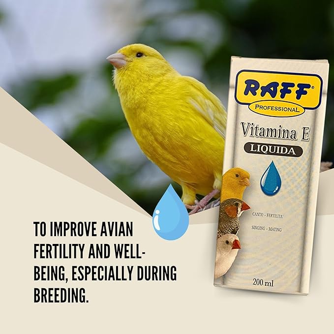 Raff Liquid Vitamin-E Supplement for Birds, Sunflower Oils and Fats, Raw Soy Lecithin, Vitamin for Birds, Accessories for Pigeons, Food for Canary, Fertility for Birds, Finch, breeding Bird.200ml