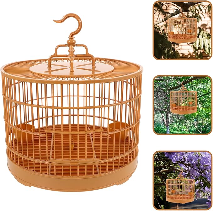 Milisten Hanging Parrot Bird Cage Small Round Plastic Birdcage with Feeder and Hook for Parakeets Finches Cockatiels 14.17In Bird House Carrier