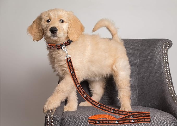 Pets First NFL Licensed Cleveland Browns Pet Leash, Size Large – Durable Satin Dog & Cat Walking Strap and Pet Tether with Embroidered Team Name & Logo