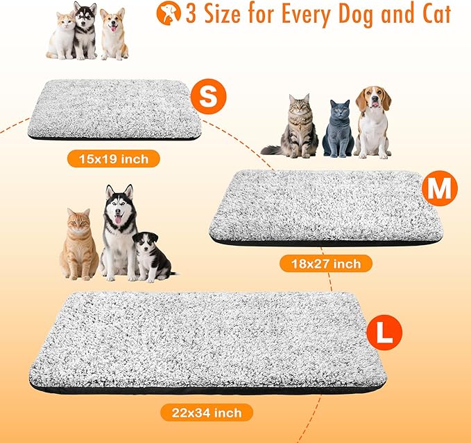 Self Warming Pet Bed for Cats & Dogs, Heated Pet Mat, 2.0 Upgraded Thermal Foil Heating Pad, Plush Self-Heating Bed for Crate, Floor, with Removable Washable Cover, Non-Slip, Gray, 22"x34"
