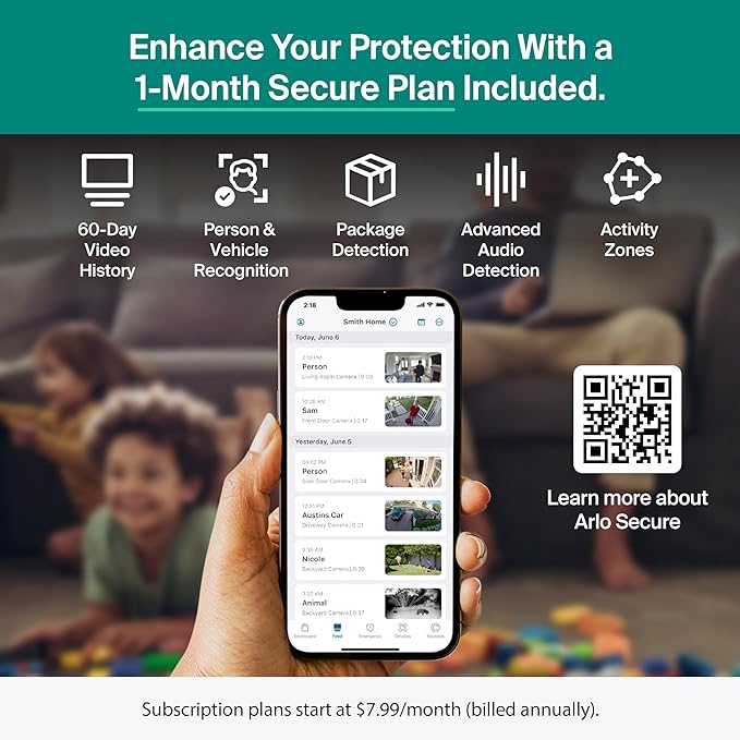 Arlo Essential Pan Tilt Security Camera 2K - Wired Plug-in Power Outdoor Camera, Person Recognition, Package Detection, Animated Preview, 1-Month Trial of Secure Plan, Auto Motion Tracking, 2 Cam